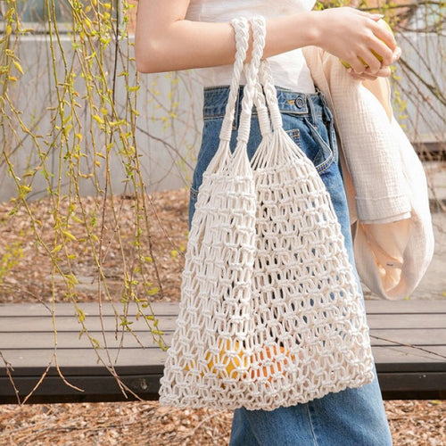 Mia Crochet Macrame Cotton Tote Bag
