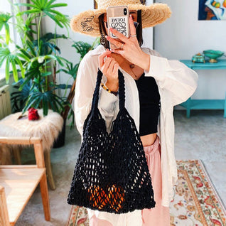 Mia Crochet Macrame Cotton Tote Bag