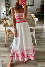 Lena Lace-Up Maxi Sundress with Square Neckline