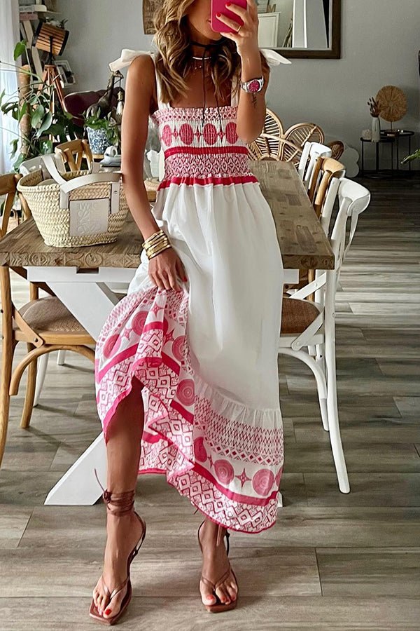 Lena Lace-Up Maxi Sundress with Square Neckline