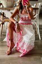 Lena Lace-Up Maxi Sundress with Square Neckline