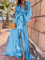 Marie Deep V-Neck Kimono Sleeve Tie-Waist Maxi Dress