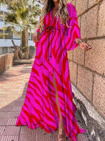 Marie Deep V-Neck Kimono Sleeve Tie-Waist Maxi Dress