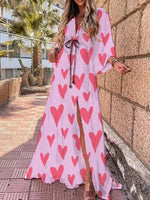Marie Deep V-Neck Kimono Sleeve Tie-Waist Maxi Dress