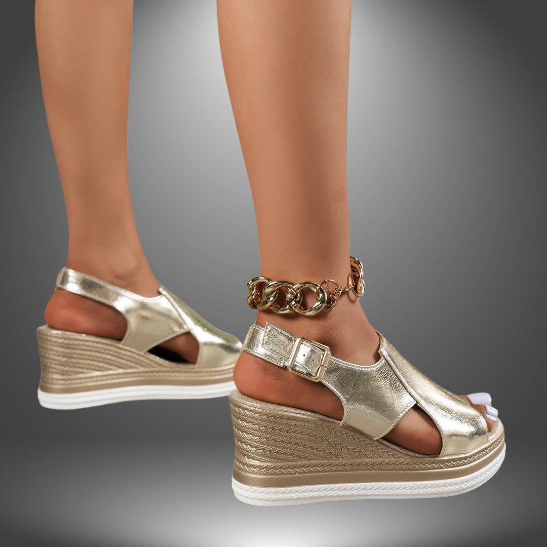 Lena Metallic Platform Wedge Sandals