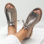 Elfriede Metallic Peep-Toe Sandals with Bow Strap