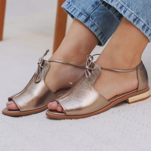 Elfriede Metallic Peep-Toe Sandals with Bow Strap