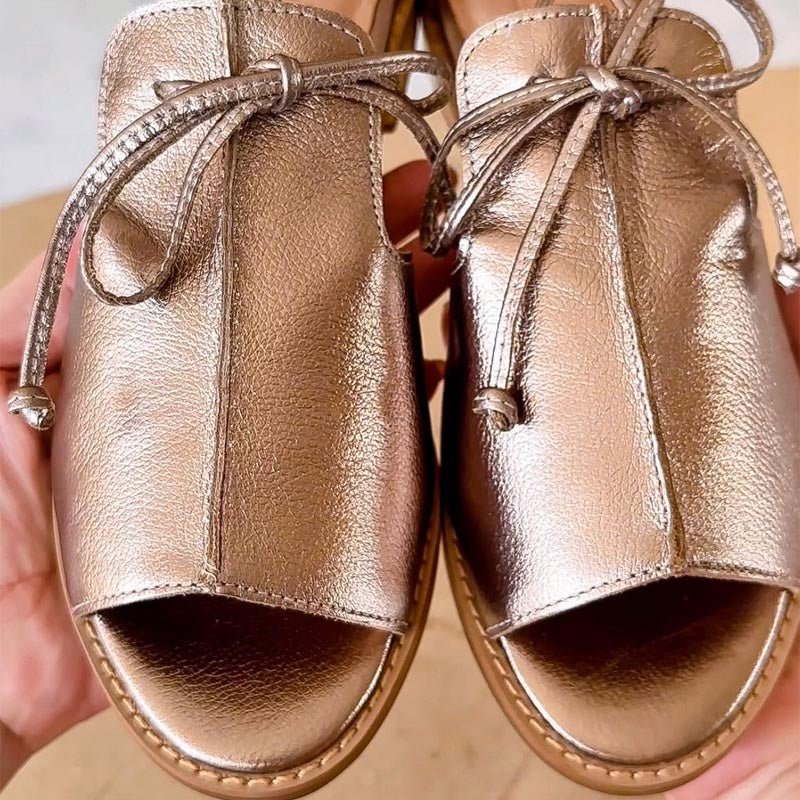 Elfriede Metallic Peep-Toe Sandals with Bow Strap