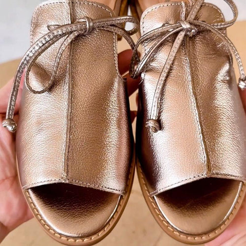 Elfriede Metallic Peep-Toe Sandals with Bow Strap