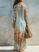 Elisabeth Paisley Print Long-Sleeve Shirt Midi Dress
