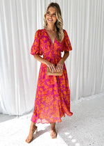 Luisa Puff Sleeve Floral Midi Dress