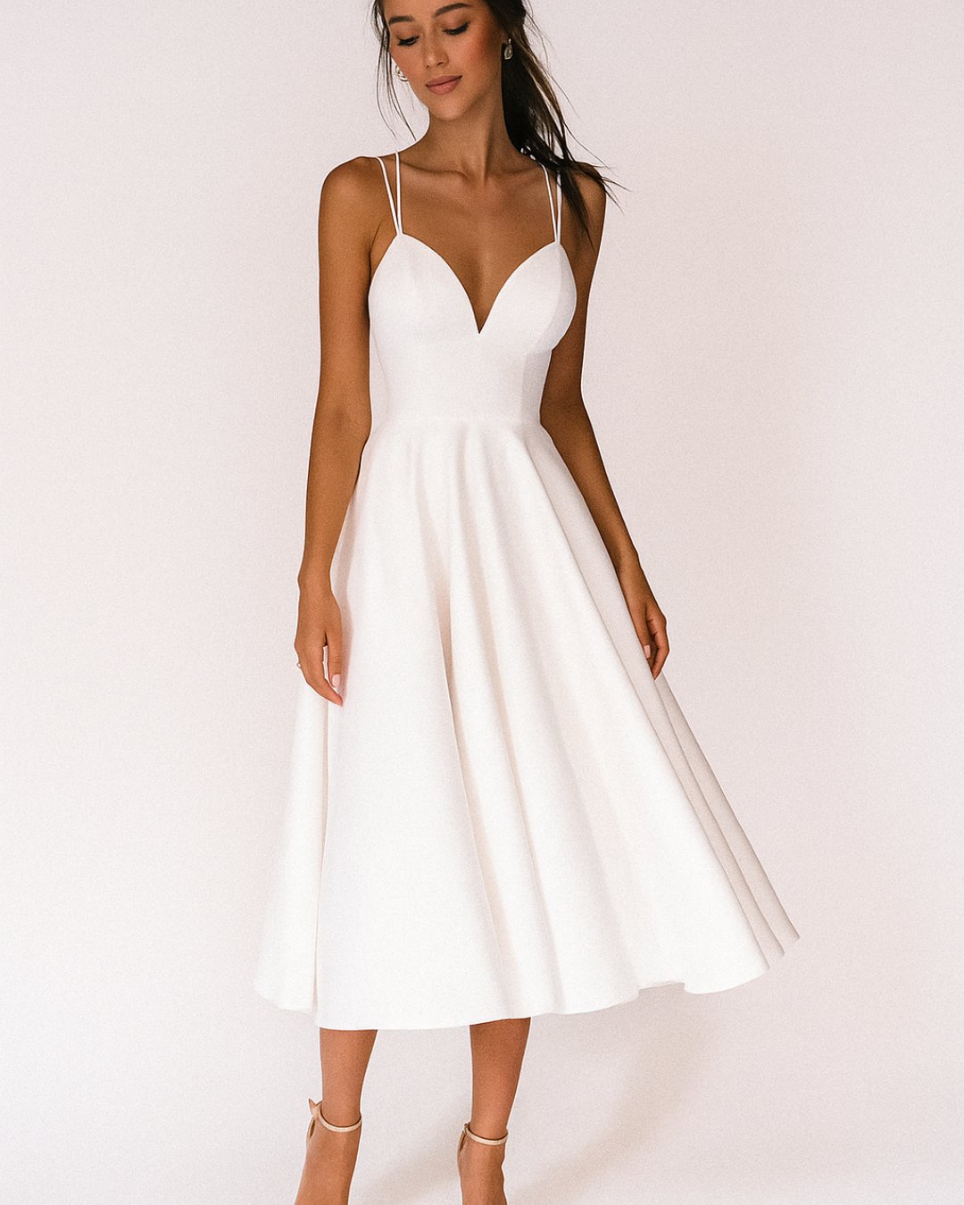 Elfriede Spaghetti Strap Midi Wedding Guest Dress