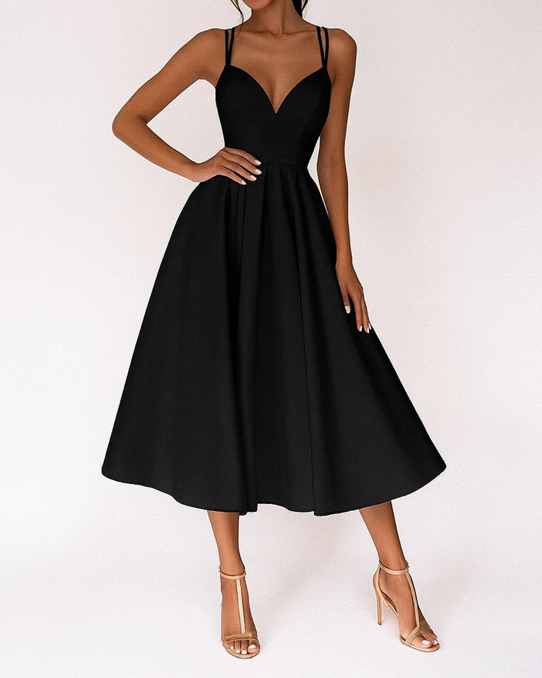 Elfriede Spaghetti Strap Midi Wedding Guest Dress