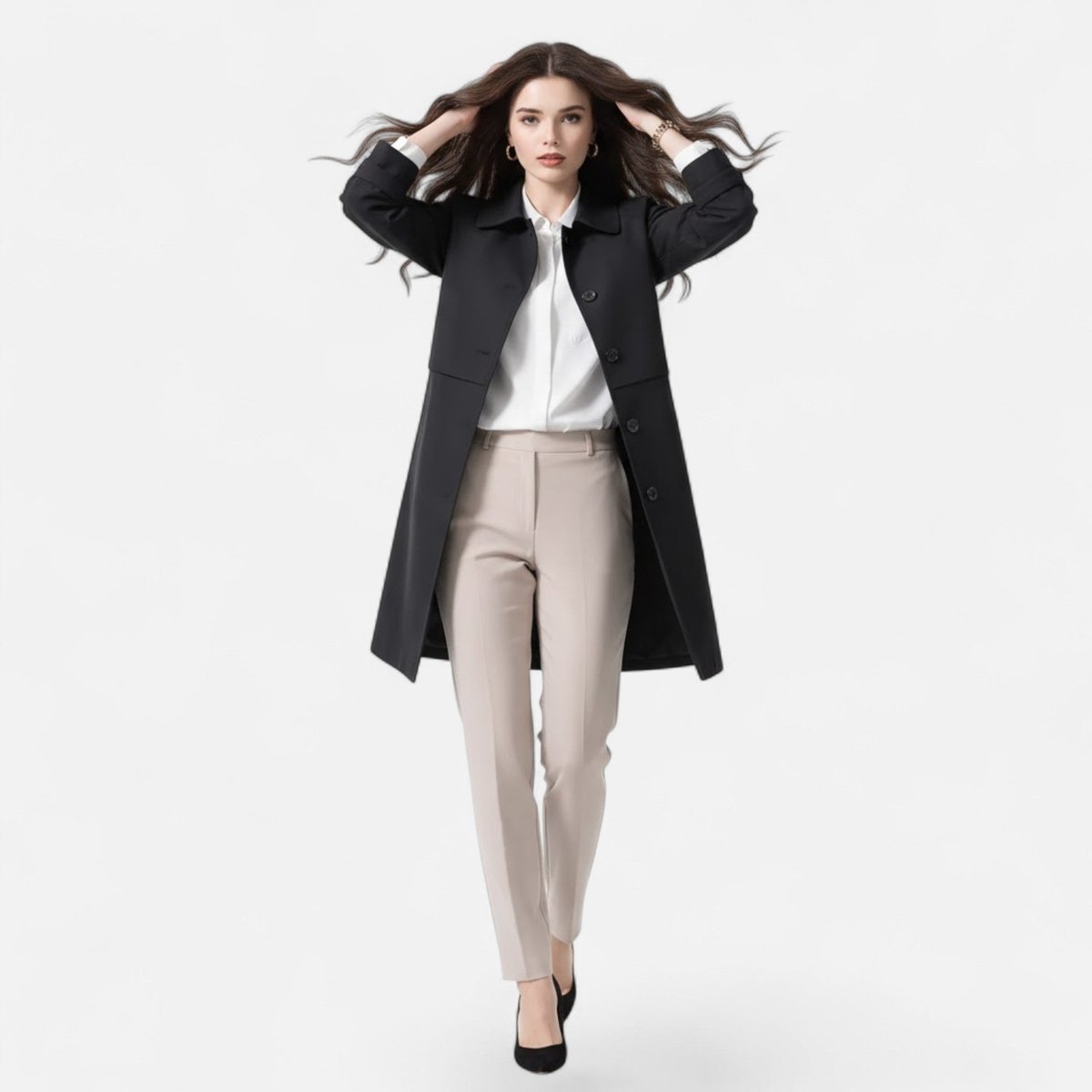 Clara Midi Wool-Blend Double-Breasted Trench Coat