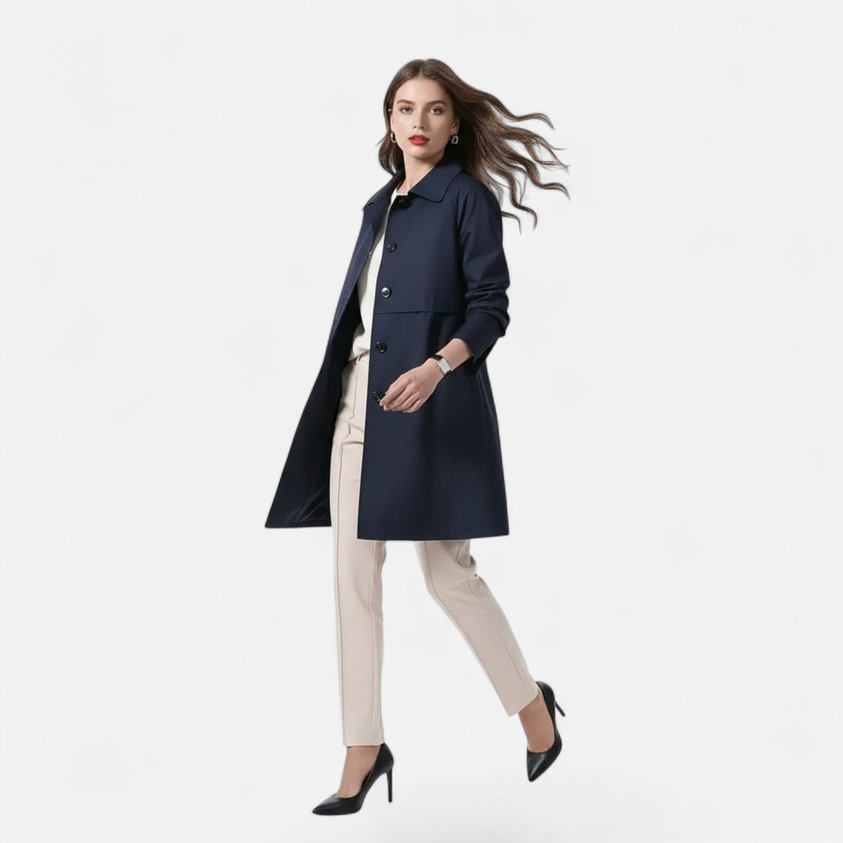 Clara Midi Wool-Blend Double-Breasted Trench Coat