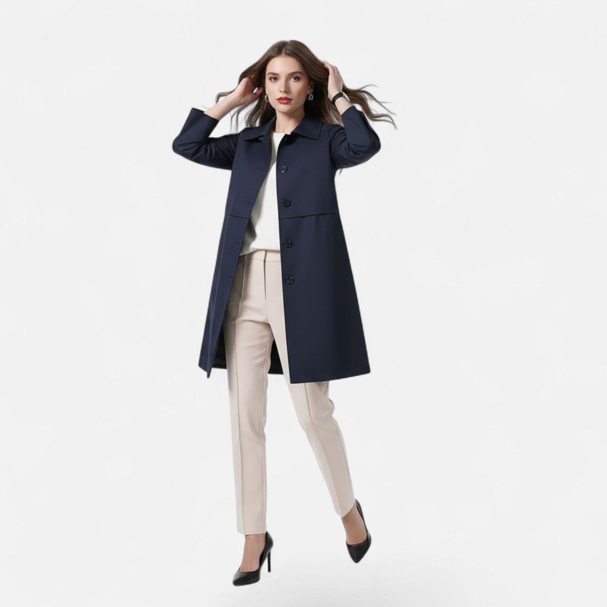 Clara Midi Wool-Blend Double-Breasted Trench Coat