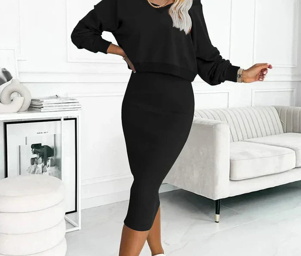 Nora Sweatshirt Top Fitted Midi Skirt Two-Piece Set