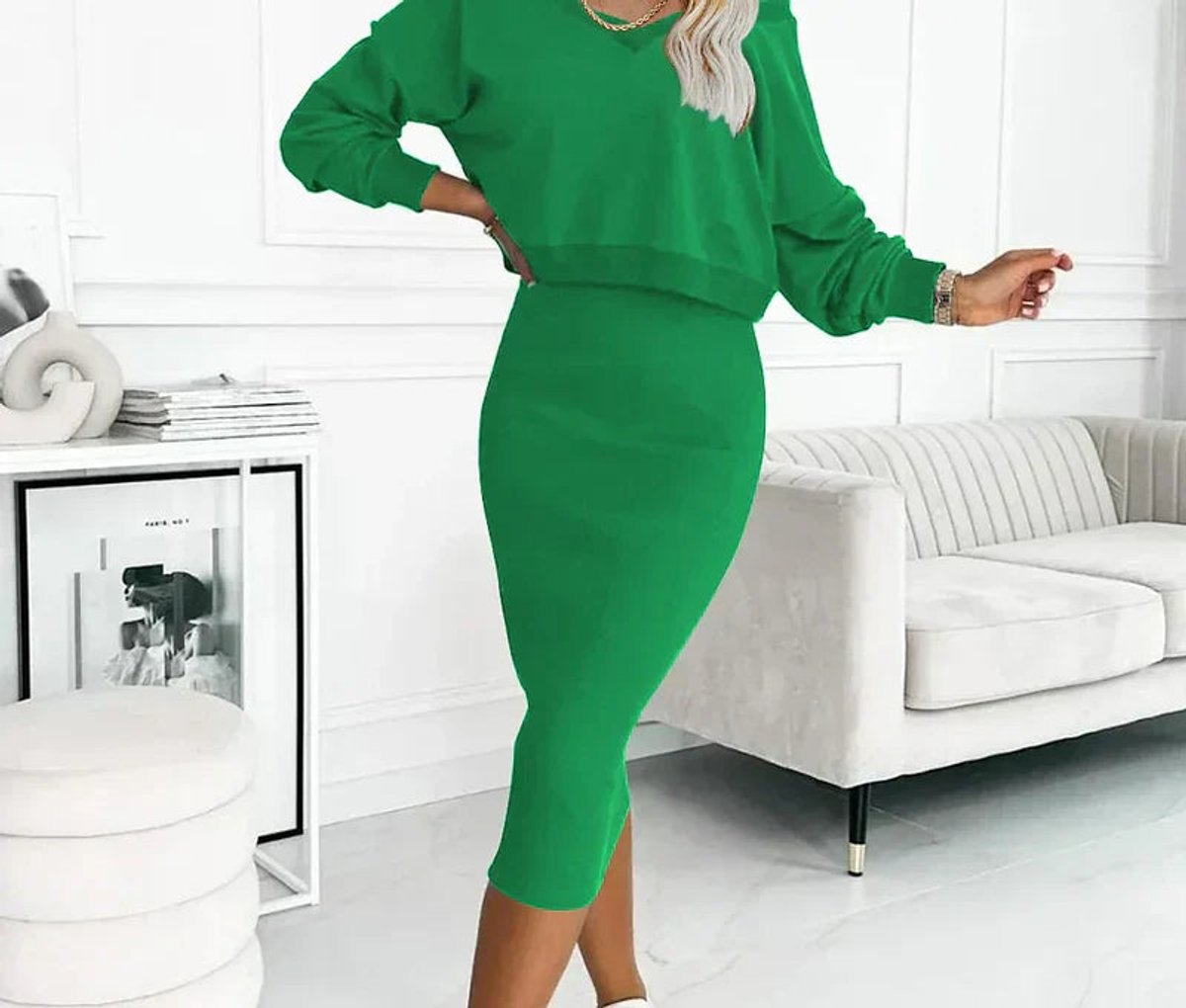 Nora Sweatshirt Top Fitted Midi Skirt Two-Piece Set