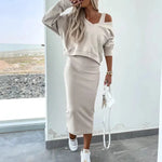 Nora Sweatshirt Top Fitted Midi Skirt Two-Piece Set