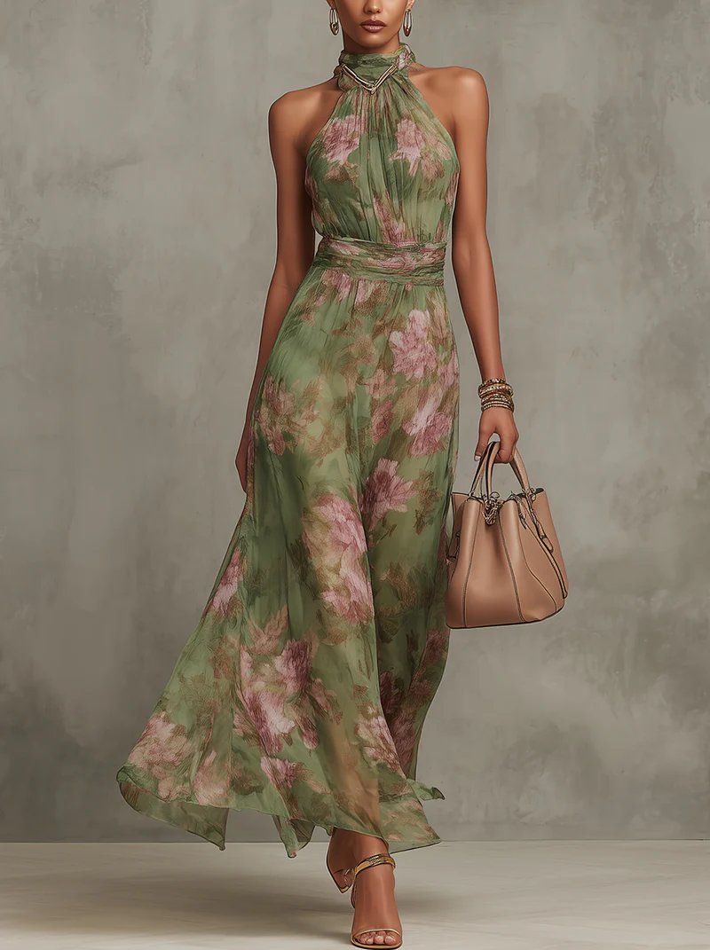 Marie Floral Chiffon Halter Maxi Dress