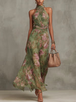 Marie Floral Chiffon Halter Maxi Dress
