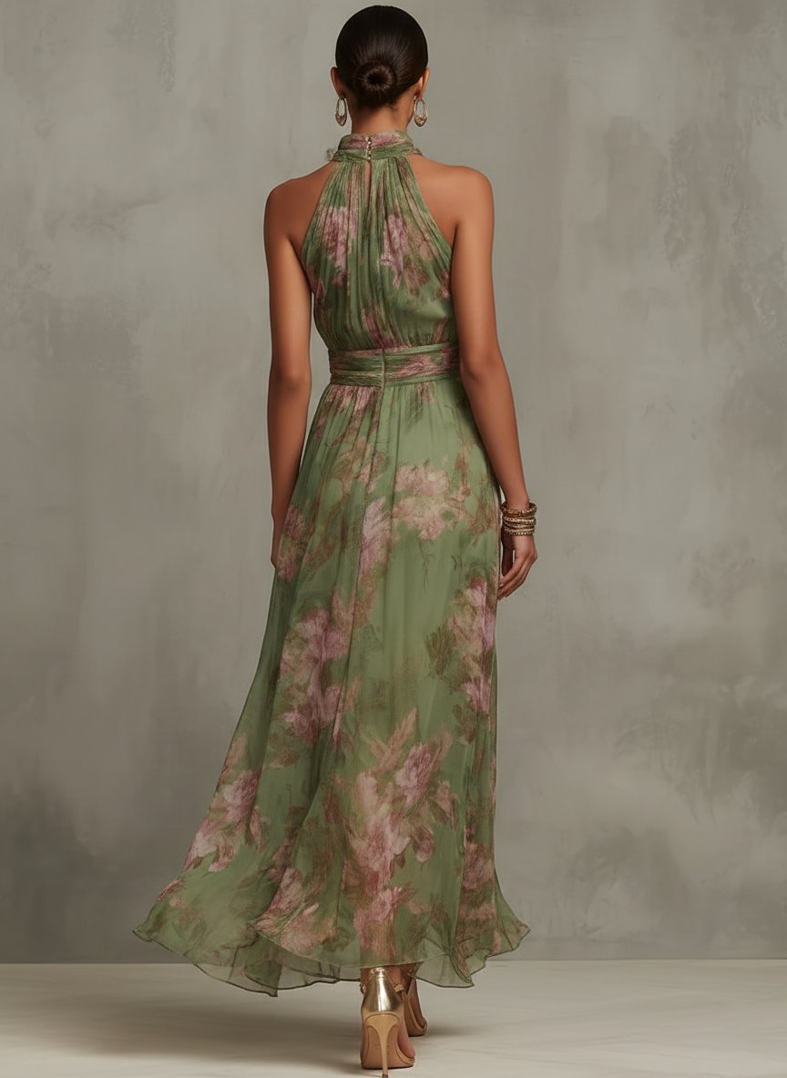 Marie Floral Chiffon Halter Maxi Dress