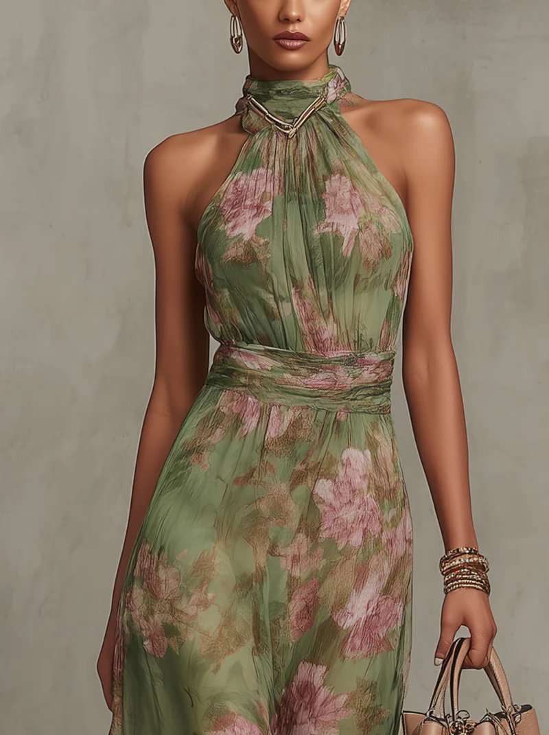 Marie Floral Chiffon Halter Maxi Dress