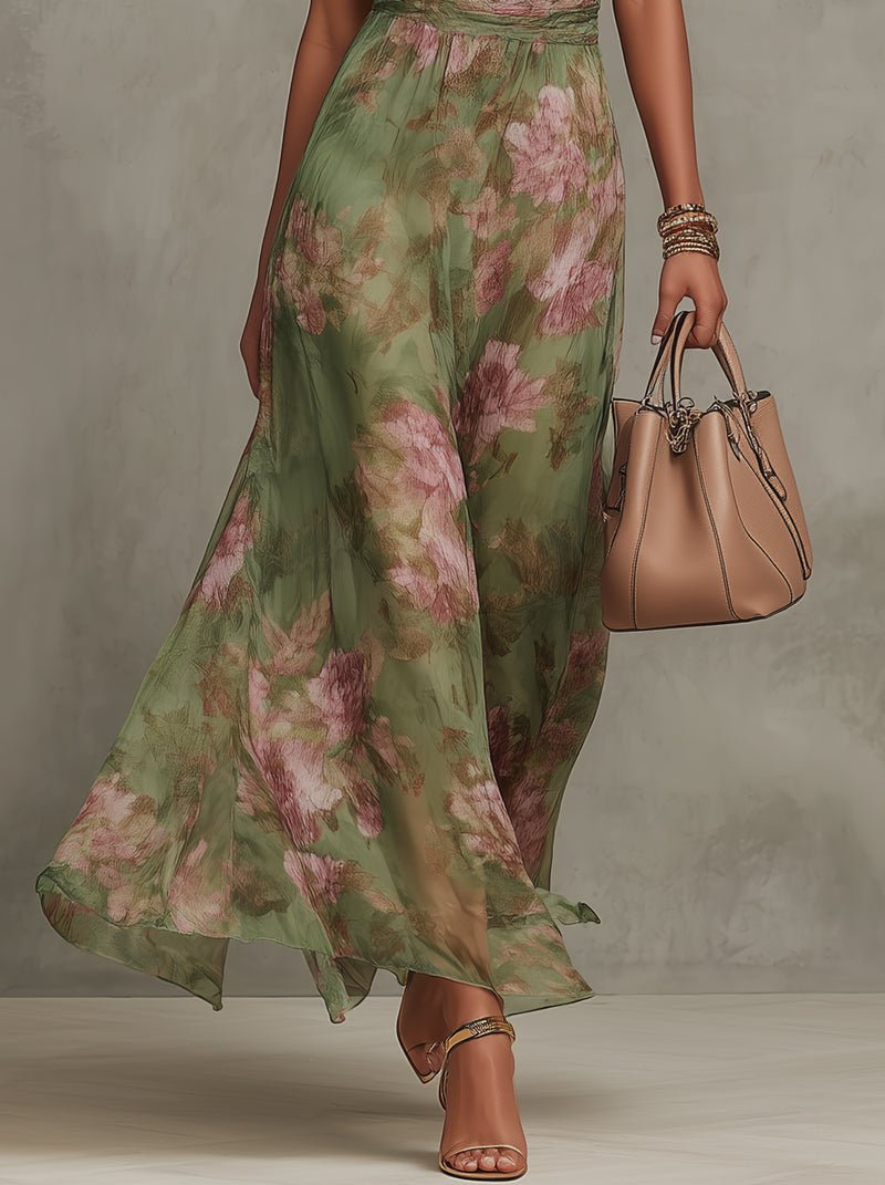 Marie Floral Chiffon Halter Maxi Dress