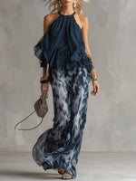 Annika Halter Neck Wide-Leg Two-Piece Set