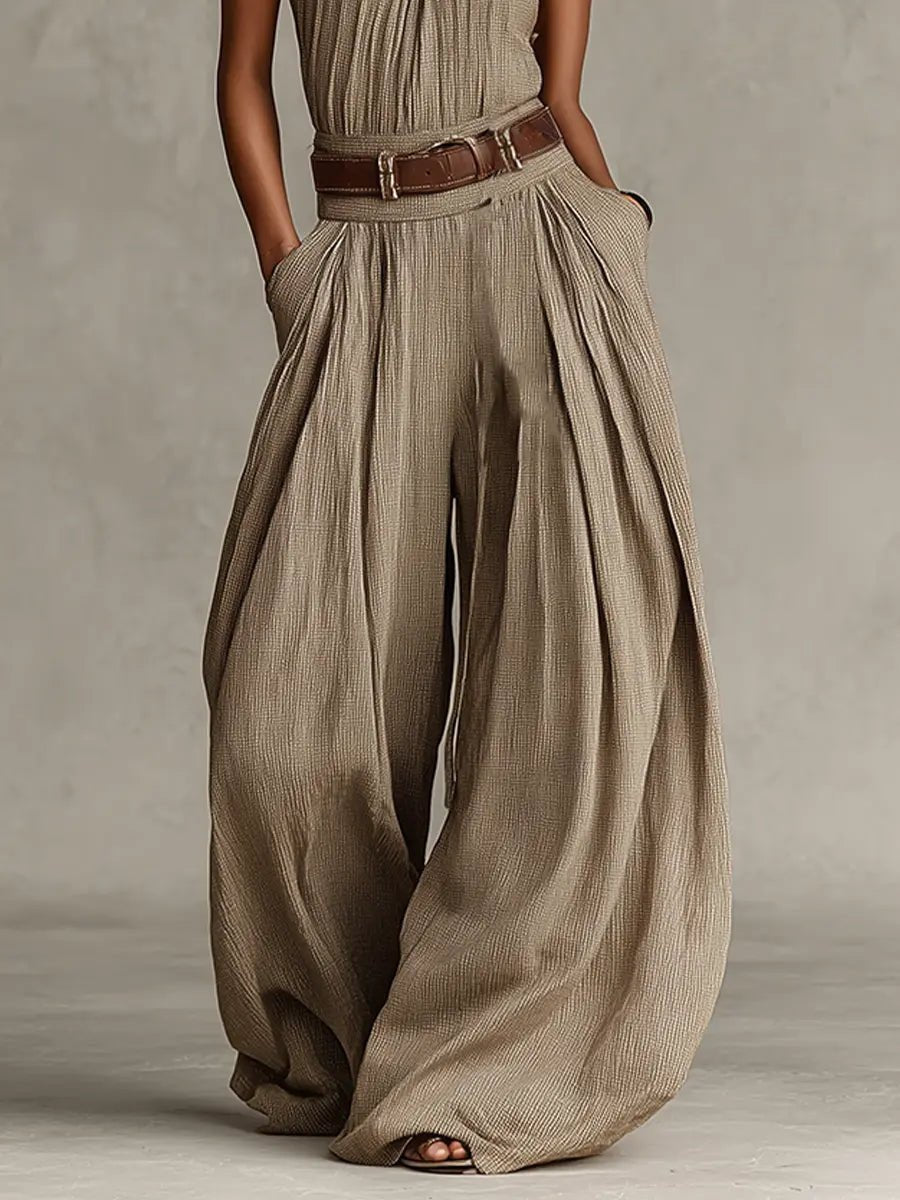 Greta Halter Wide-Leg Sleeveless Jumpsuit with Belt