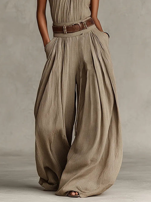 Greta Halter Wide-Leg Sleeveless Jumpsuit with Belt