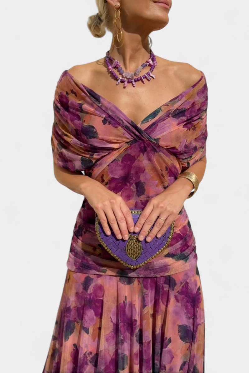 Greta Off-Shoulder Fitted Maxi Evening Dress