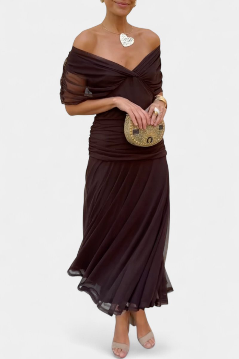 Greta Off-Shoulder Fitted Maxi Evening Dress