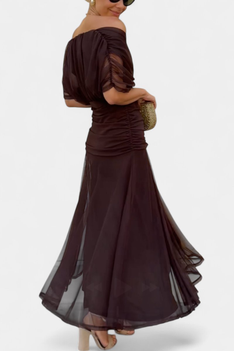 Greta Off-Shoulder Fitted Maxi Evening Dress