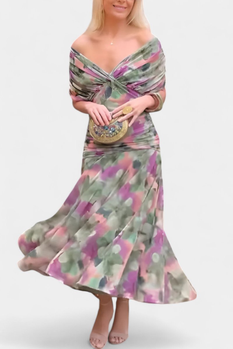 Greta Off-Shoulder Fitted Maxi Evening Dress