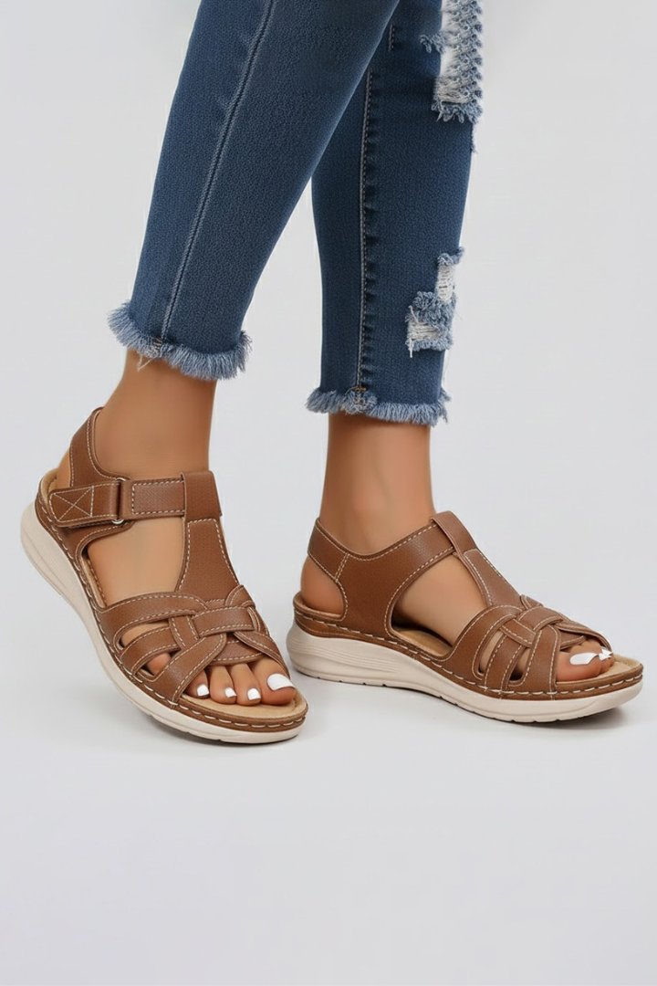 Leonie Braided T-Strap Sandals with Ankle Closure
