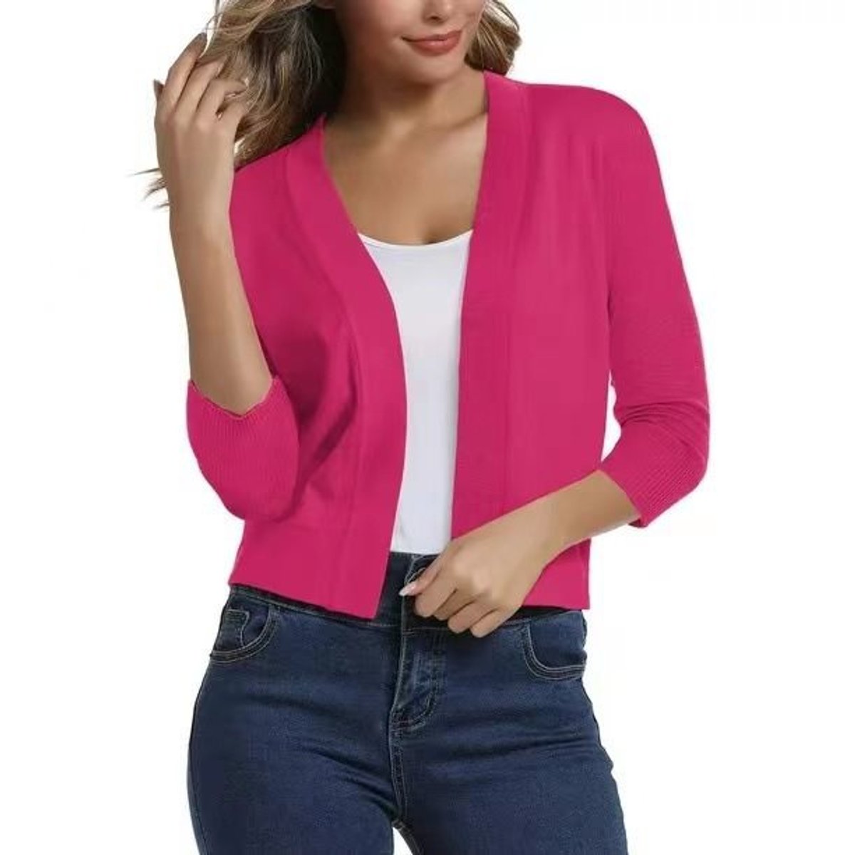 Katharina Open-Front Cardigan with 3/4 Sleeves