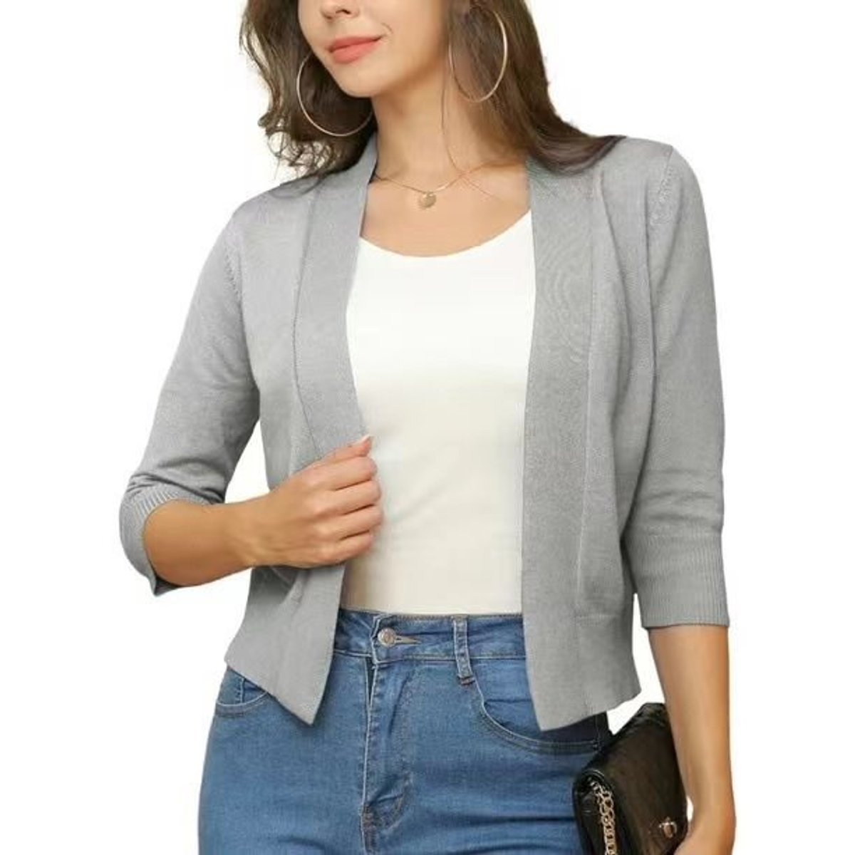 Katharina Open-Front Cardigan with 3/4 Sleeves