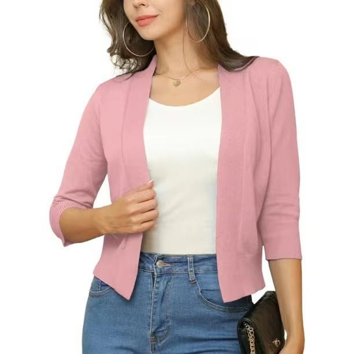 Katharina Open-Front Cardigan with 3/4 Sleeves