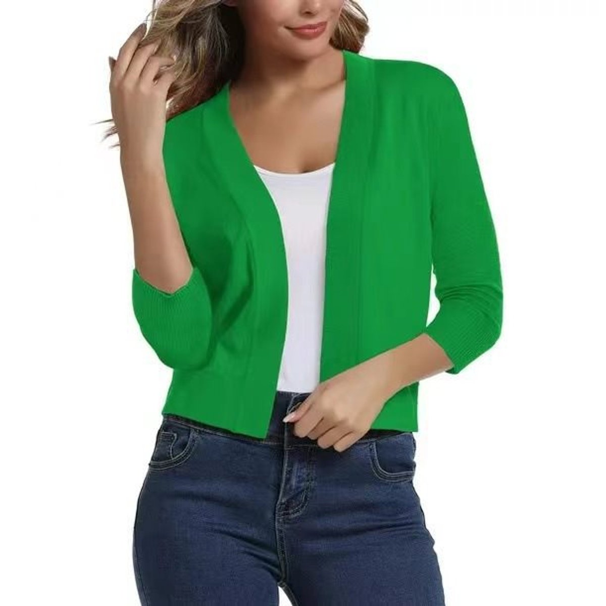 Katharina Open-Front Cardigan with 3/4 Sleeves