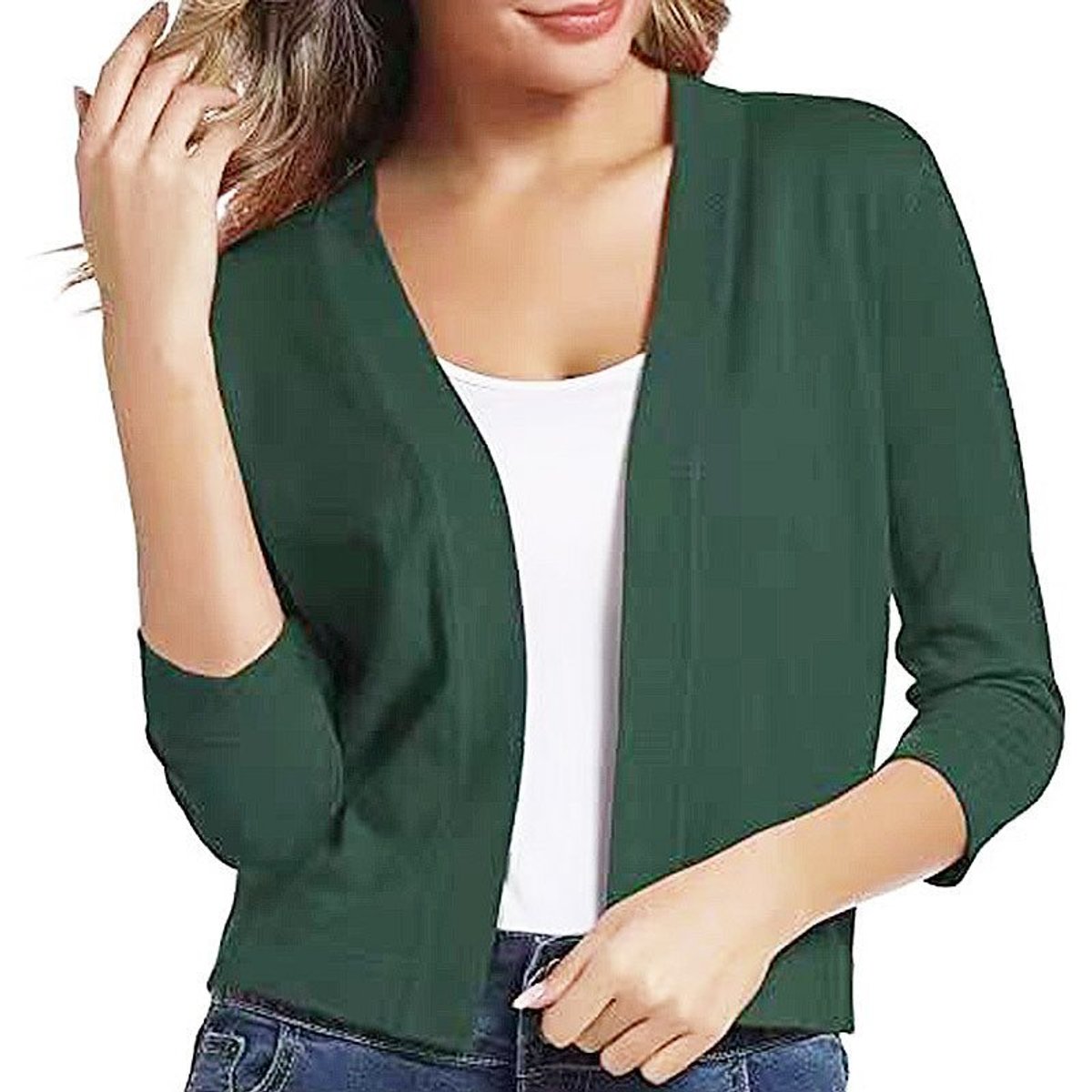 Katharina Open-Front Cardigan with 3/4 Sleeves