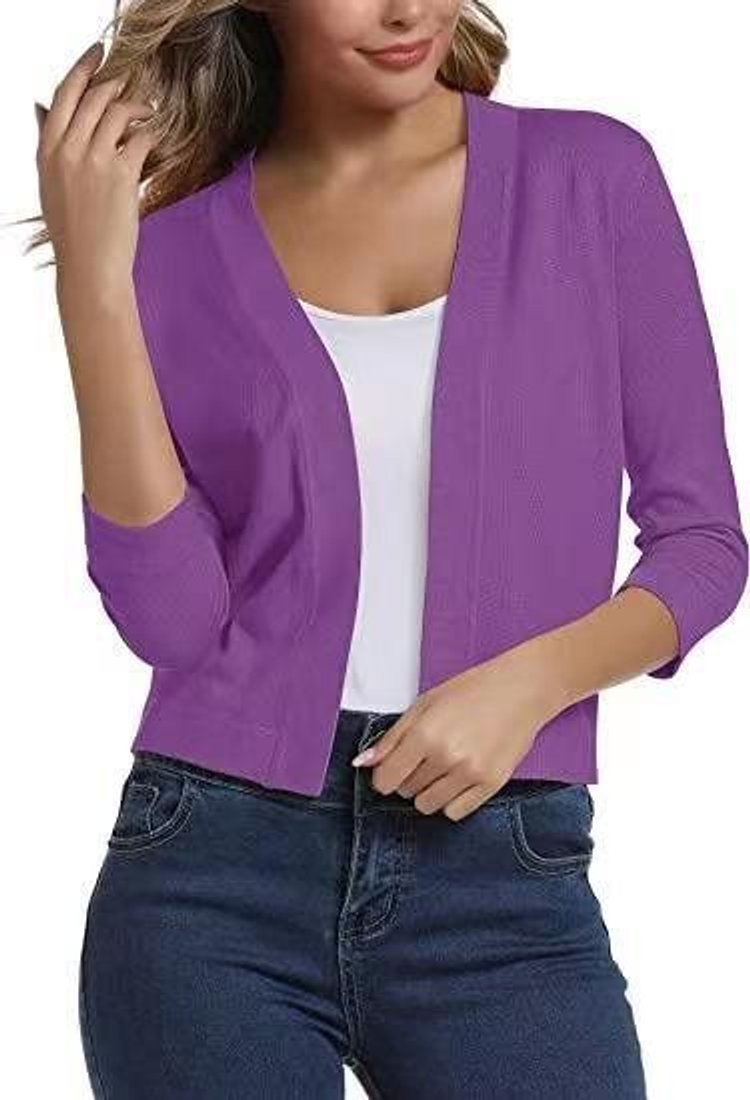Katharina Open-Front Cardigan with 3/4 Sleeves