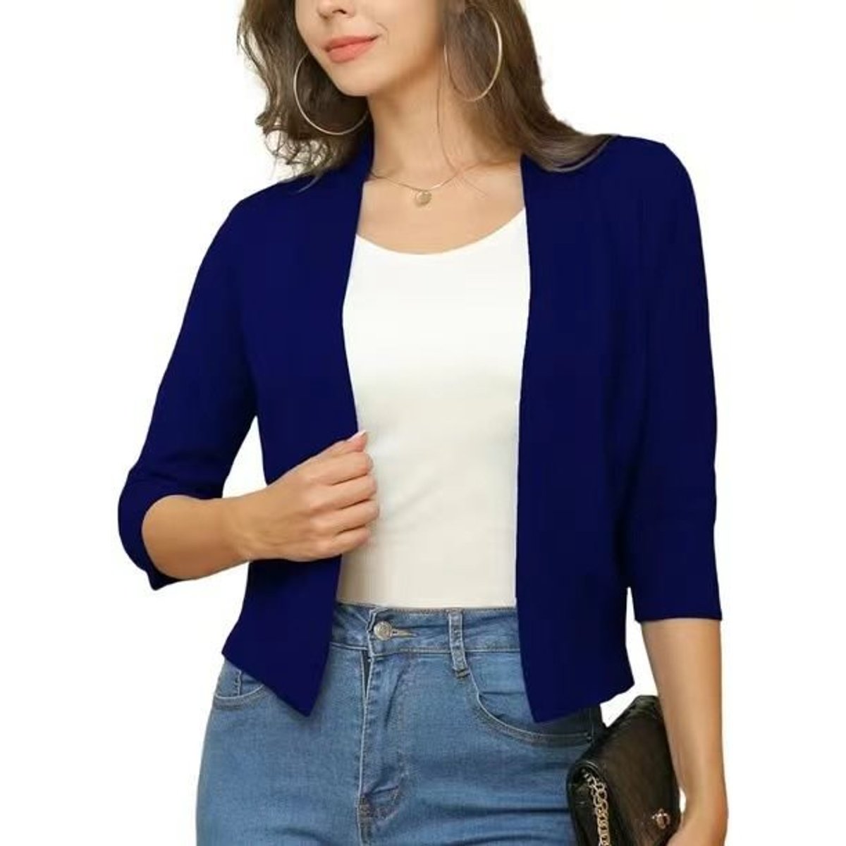 Katharina Open-Front Cardigan with 3/4 Sleeves