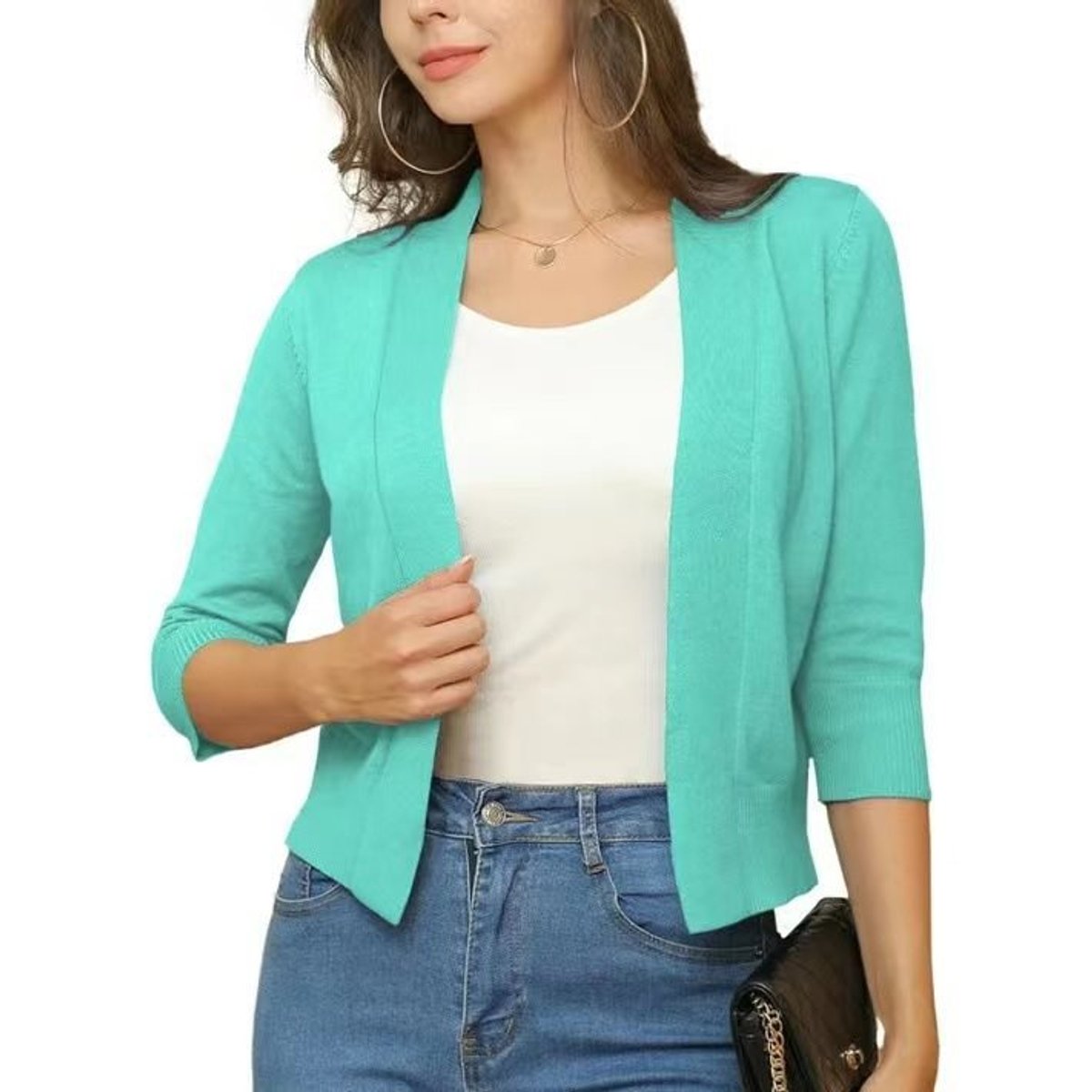 Katharina Open-Front Cardigan with 3/4 Sleeves