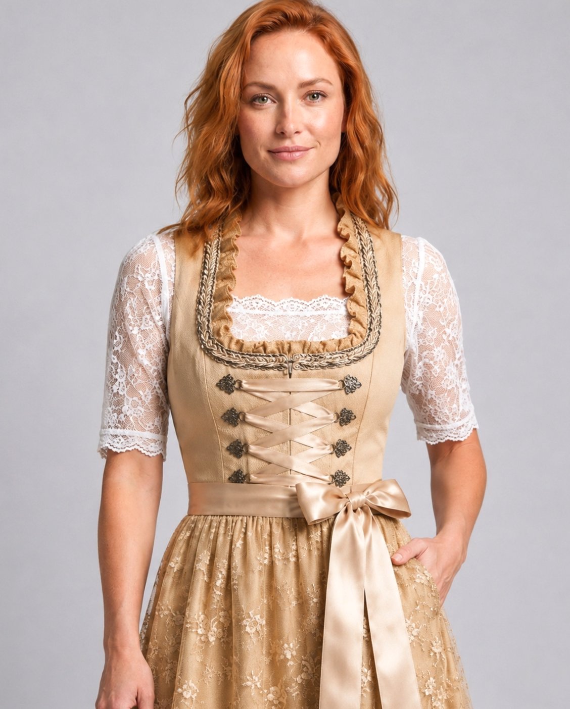 Annika Floral Lace Dirndl Dress with Lace-Up Bodice
