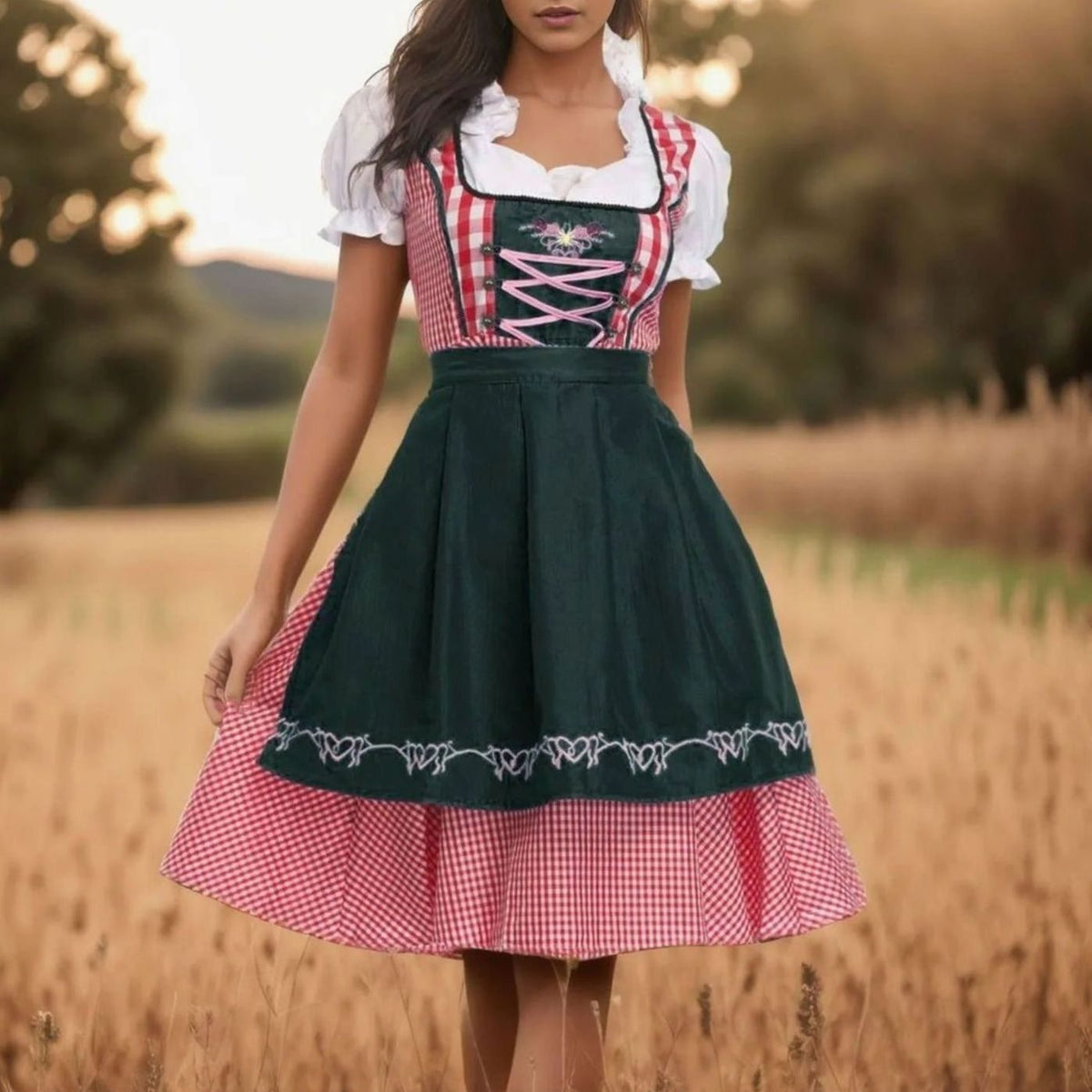 Amelie Plaid Midi Dirndl Dress