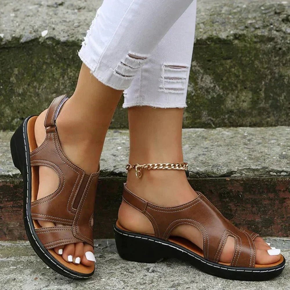 Leonie Orthopedic Wedge Slide Sandals in Faux Leather