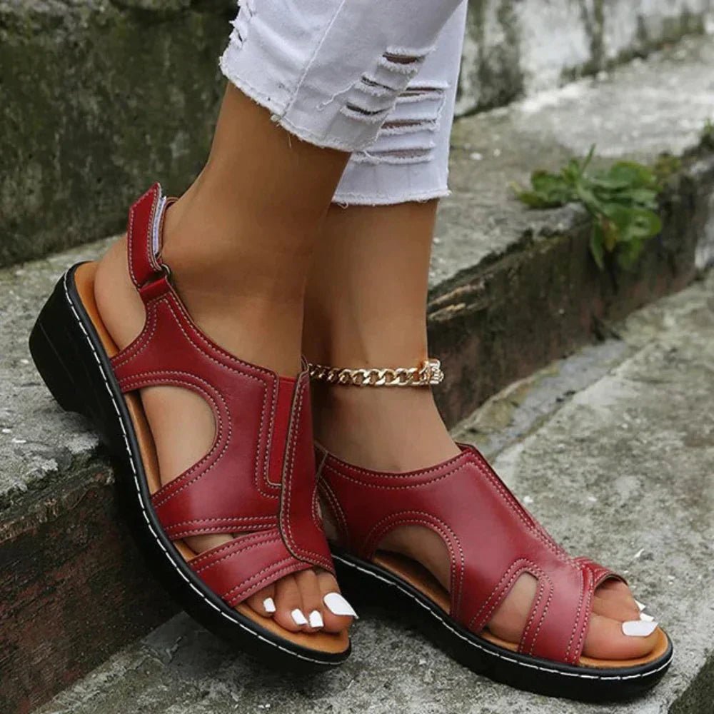 Leonie Orthopedic Wedge Slide Sandals in Faux Leather