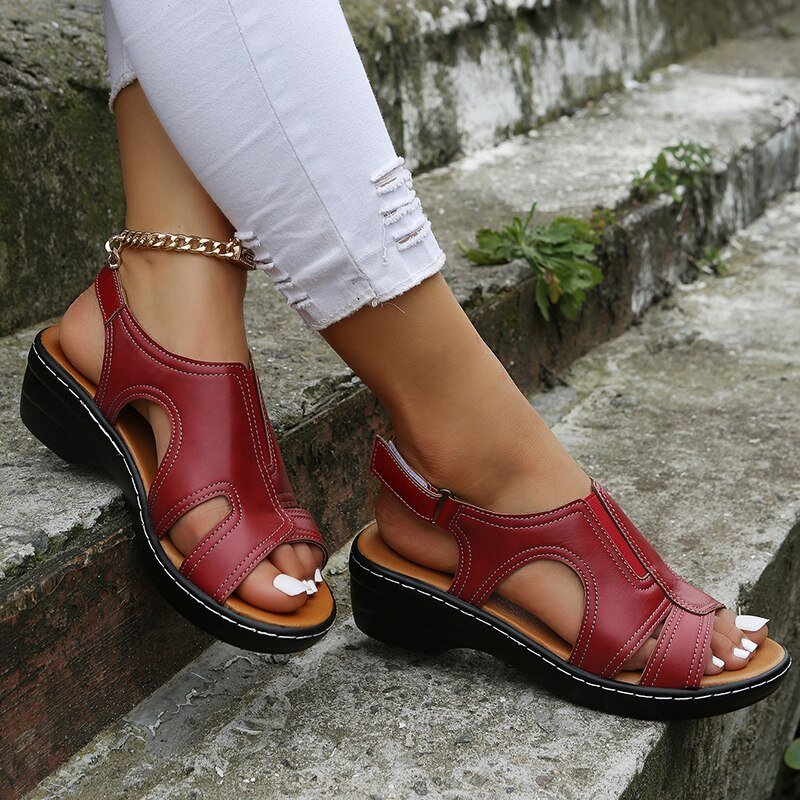 Leonie Orthopedic Wedge Slide Sandals in Faux Leather