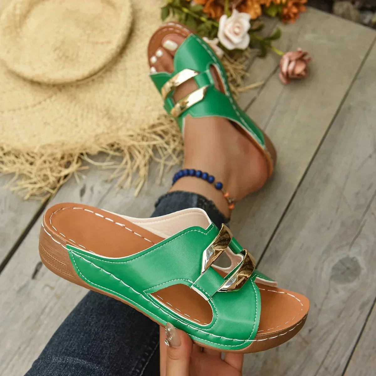 Nora Orthopedic Vegan Slip-On Wedge Sandals